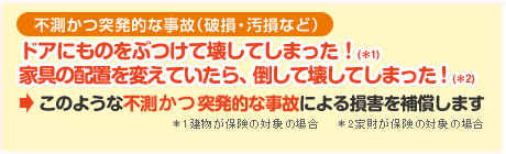 このような不測かつ突発的な事故による損害を補償します