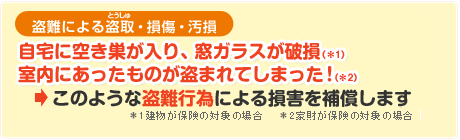 このような盗難行為による損害を補償します